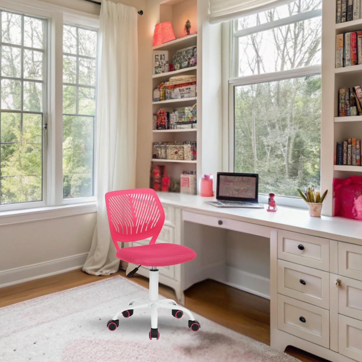 FurnitureR Teenage, Height Adjustable Armless Task, Colourful Study for Home and Computer, Ergonomic & Swivel Office Chair, 40,5 x 44 x 87 cm, Deep Pink, Metal, 44 x 40 x 87 cm