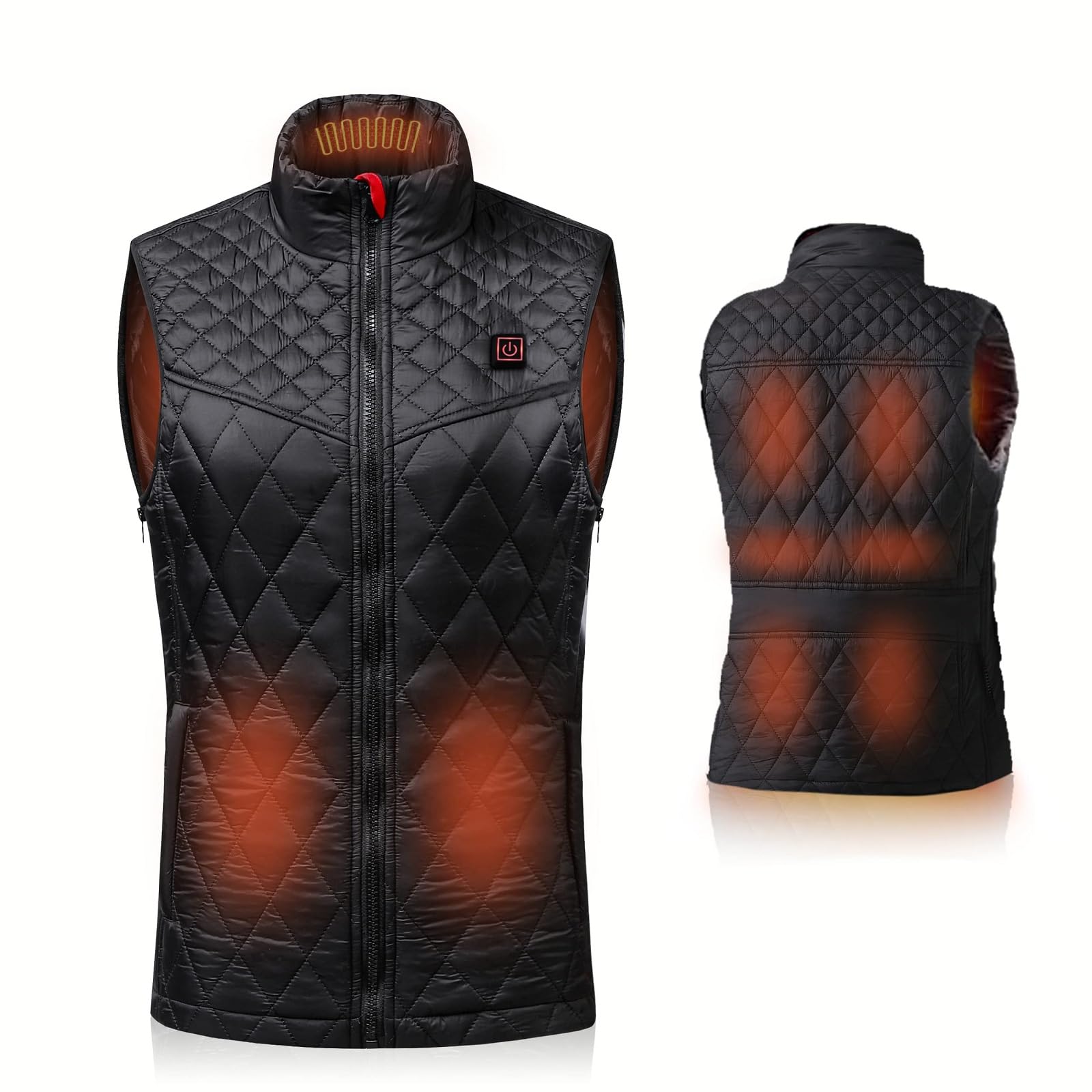 Chaleco Calefactable Hombre Mujer, USB Chaleco Chaquetas Calefactoras con Gran Zonas de Calefacción,3 Niveles de Calor (Pilas no incluidas) (FR/ES, Letras, XL, Regular, Regular, Negro)