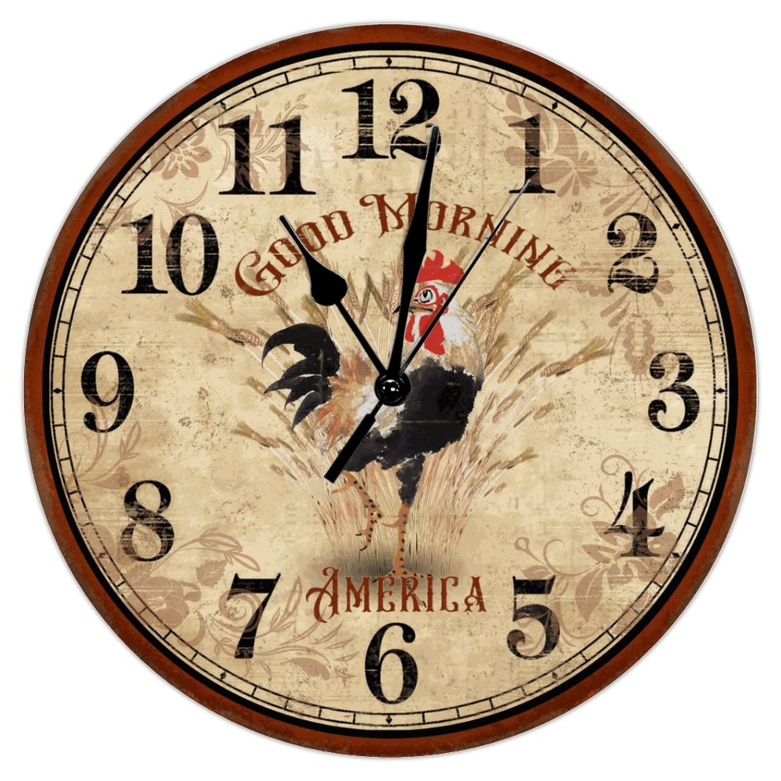 Horloge murale coq rustique en bois 38cm pour cuisine campagnarde