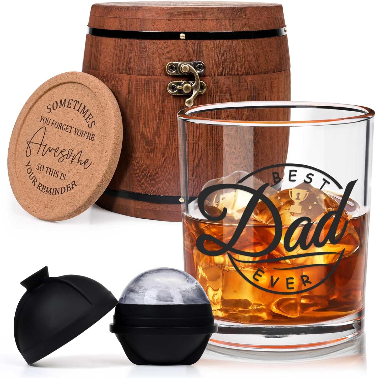 Futtumy 10 oz Best Dad Ever Gifts Whiskey Glass, Fathers Gifts Day from Daughter Wife Son Kids, Dad Gift for Father's Day, Bonus Dads Fathers Gift Day for Dads Christmas Birthday (With Barrel Box)