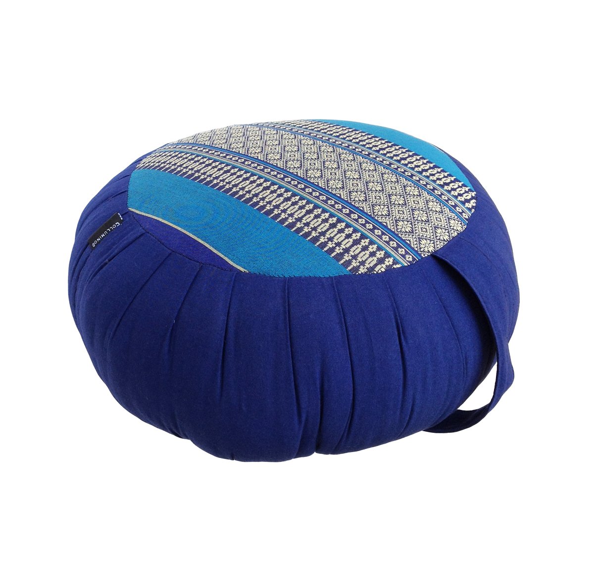 Zafu Yoga Meditation Cushion with Cotton Cover and Organic Kapok Filling (Light Blue, Dark Blue, Design A)