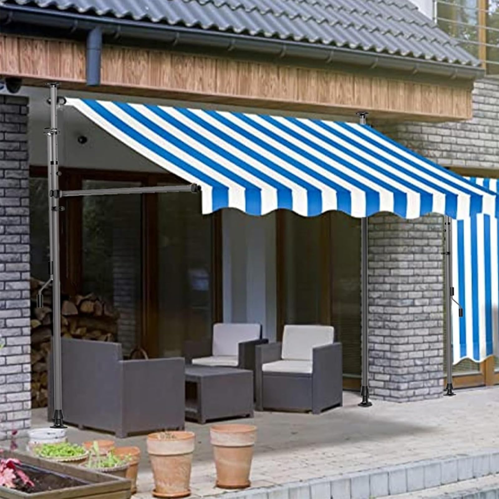 Zapasowa tkanina markizy ogrodowej - wodoodporna osłona w paski anty-UV do drzwi sklepu restauracji - bezramowa konstrukcja (czerwony, 3 m)