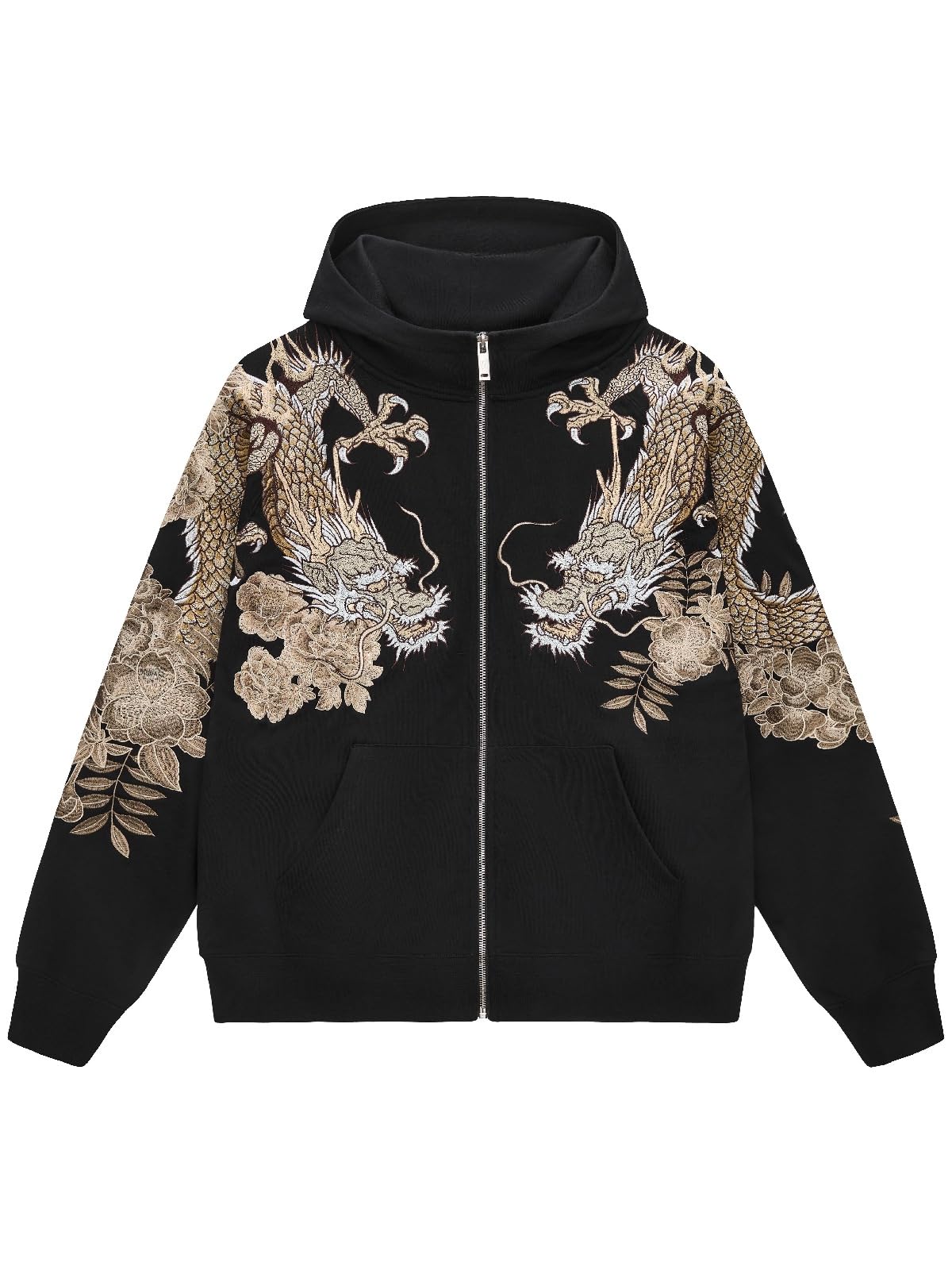 Męska bluza z kapturem z zamkiem błyskawicznym z orientalnym haftem smoka chiński styl luźny krój bluza z kapturem