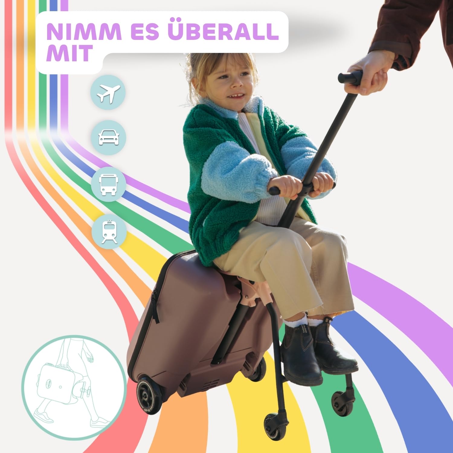 Béaba & Micro Mobility, 2 In 1 Kinder Kabinenkoffer Mit Sitz, Ab 4 Jahre, Evolutiv, Große Öffnung, 22L Kapazität, Mehrere Fächer, Praktisch, Luggage Eazy, Marshmallow