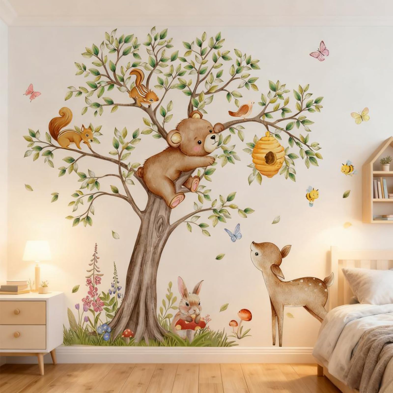 Luckwaii Wandtattoo Dschungel Waldtiere Baum Wandaufkleber Safari Bär Hirsche Fuchs Wall Stickers Wandposter Selbstklebend Kinderzimmer Deko Wanddeko Wandsticker für Baby- & Kleinkinderzimmer