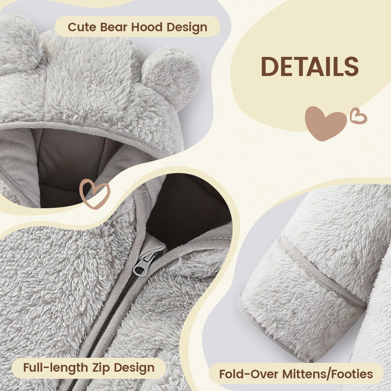 WYTbaby Newborn - Tuta da neve invernale in pile, con cappuccio, per bambini, 0-12 mesi