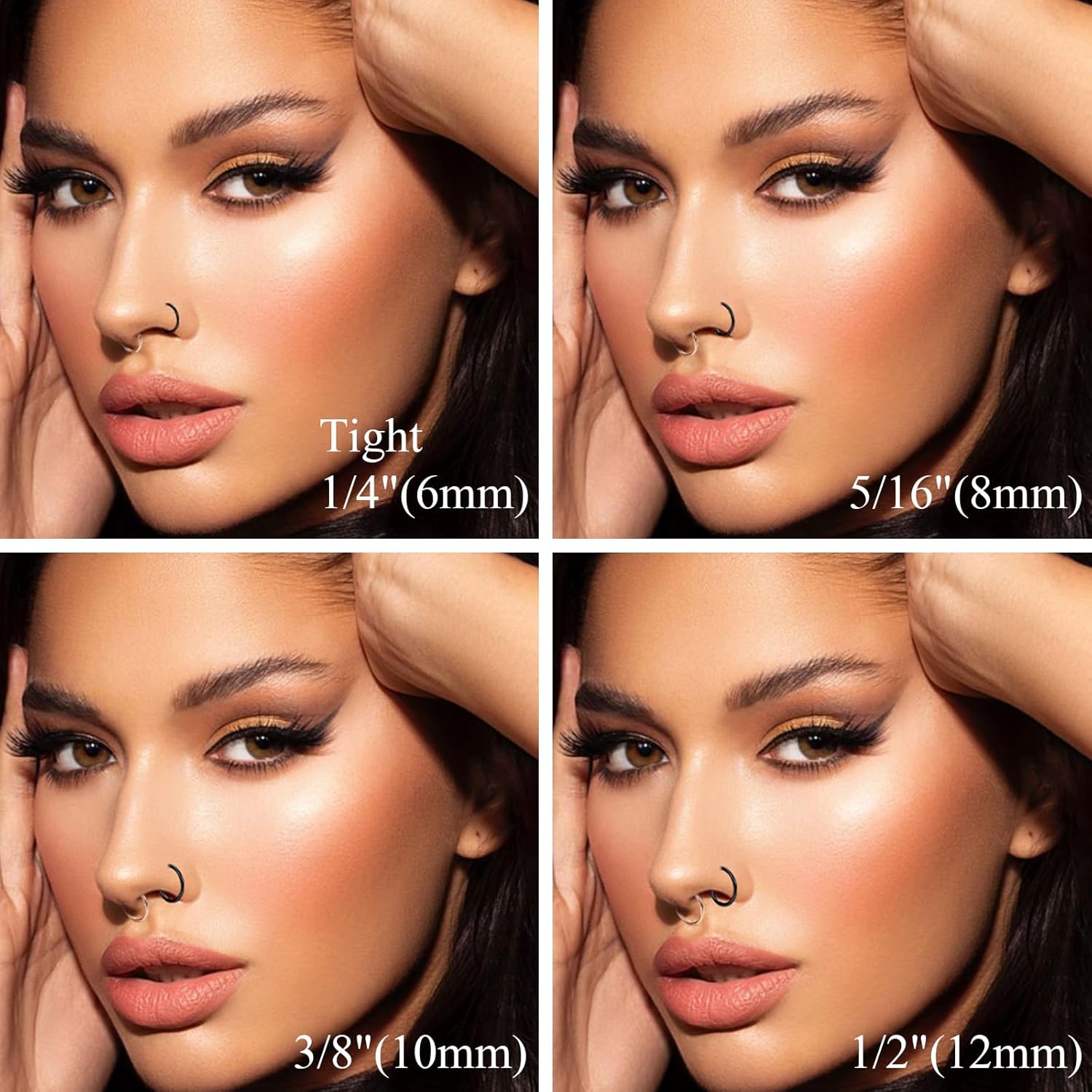 8Pcs 18G Nose Rings Hoops Set Surgical Stainless Steel Nose Piercing Jewelry for Women Men Hinged Clicker Hypoallergenic Septum Nose Lip Rings 6mm 8mm 10mm 12mm - Image 2