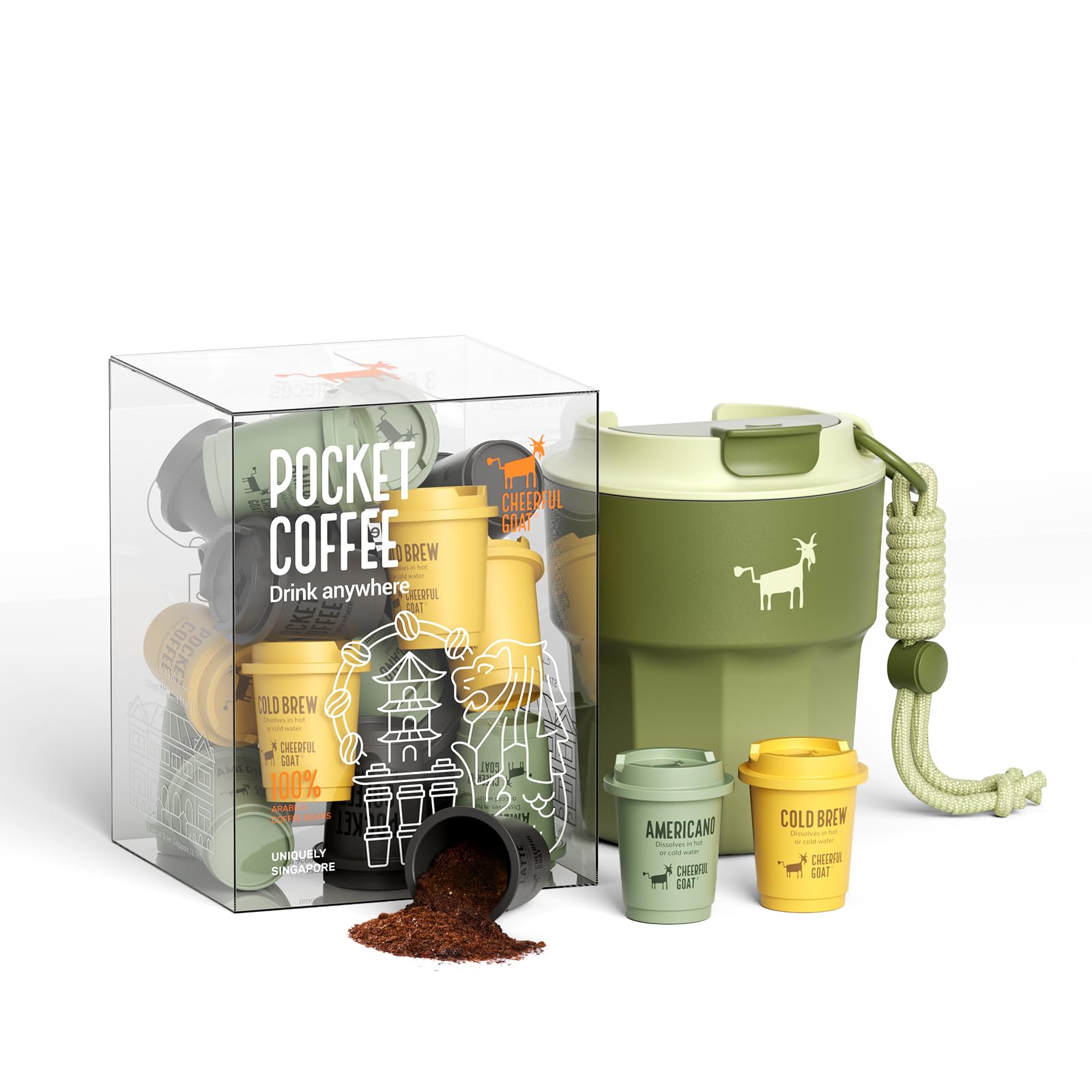 CHEERFUL GOAT Instant Cold Brew Coffe Ceramic Lined Coffee Travel Mug – Speciality Pocket Coffee 100% Arabica, Freeze Dried for Ultimate Freshness, No Sugar, No Additives