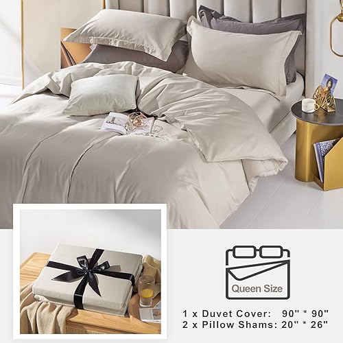 Miniatura 6 de MILDLY Juego de funda de edredón 100% algodón de fibra larga, tamaño Queen, juego de funda de edredón gris lino, juego de ropa de cama ultra suave,