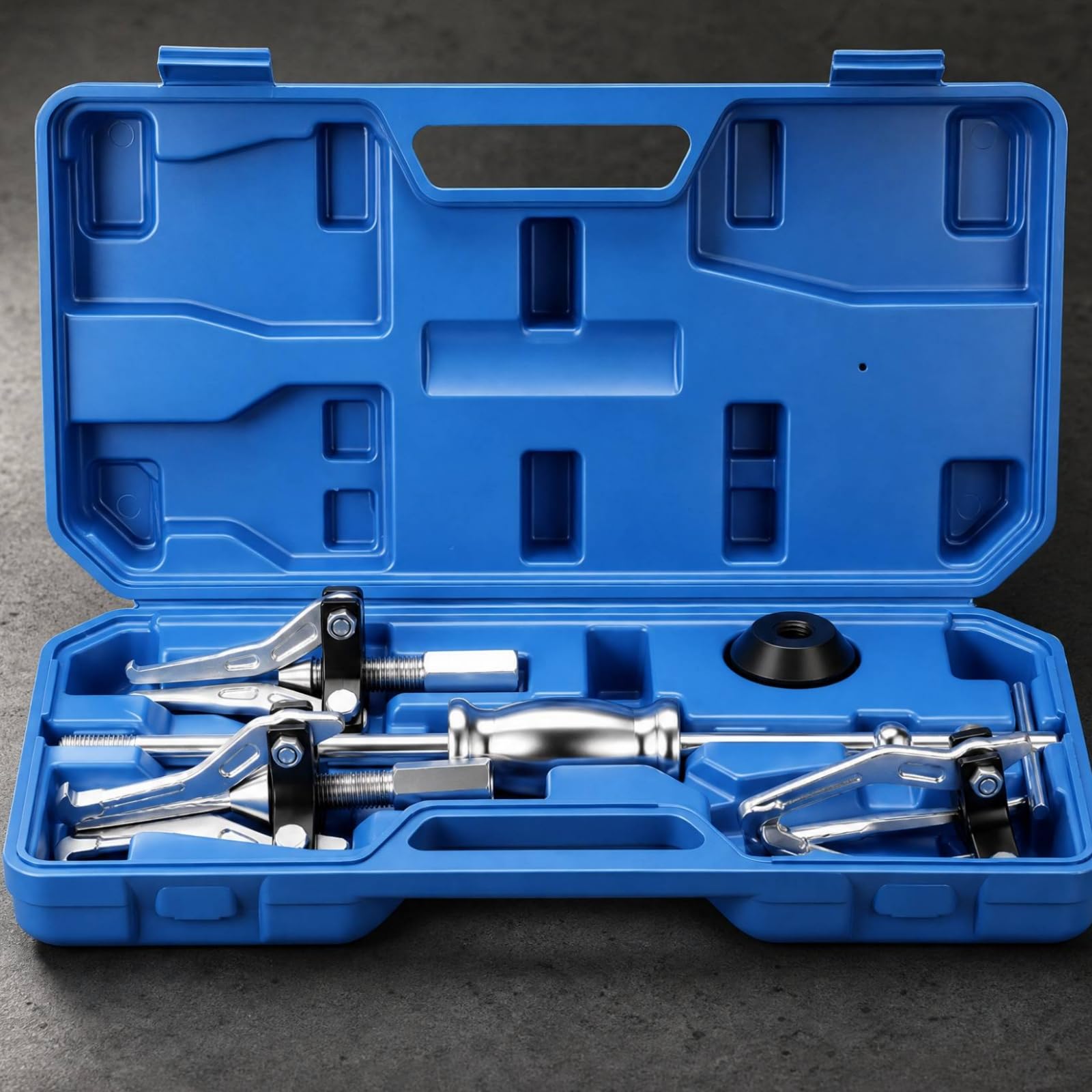 Kit Extracteur Roulement 5 Pièces en Acier Carbone Poignée Coulissante Bagues Adaptatrices pour Travaux Maintenance Automobile Atelier Mécanique, Bleu