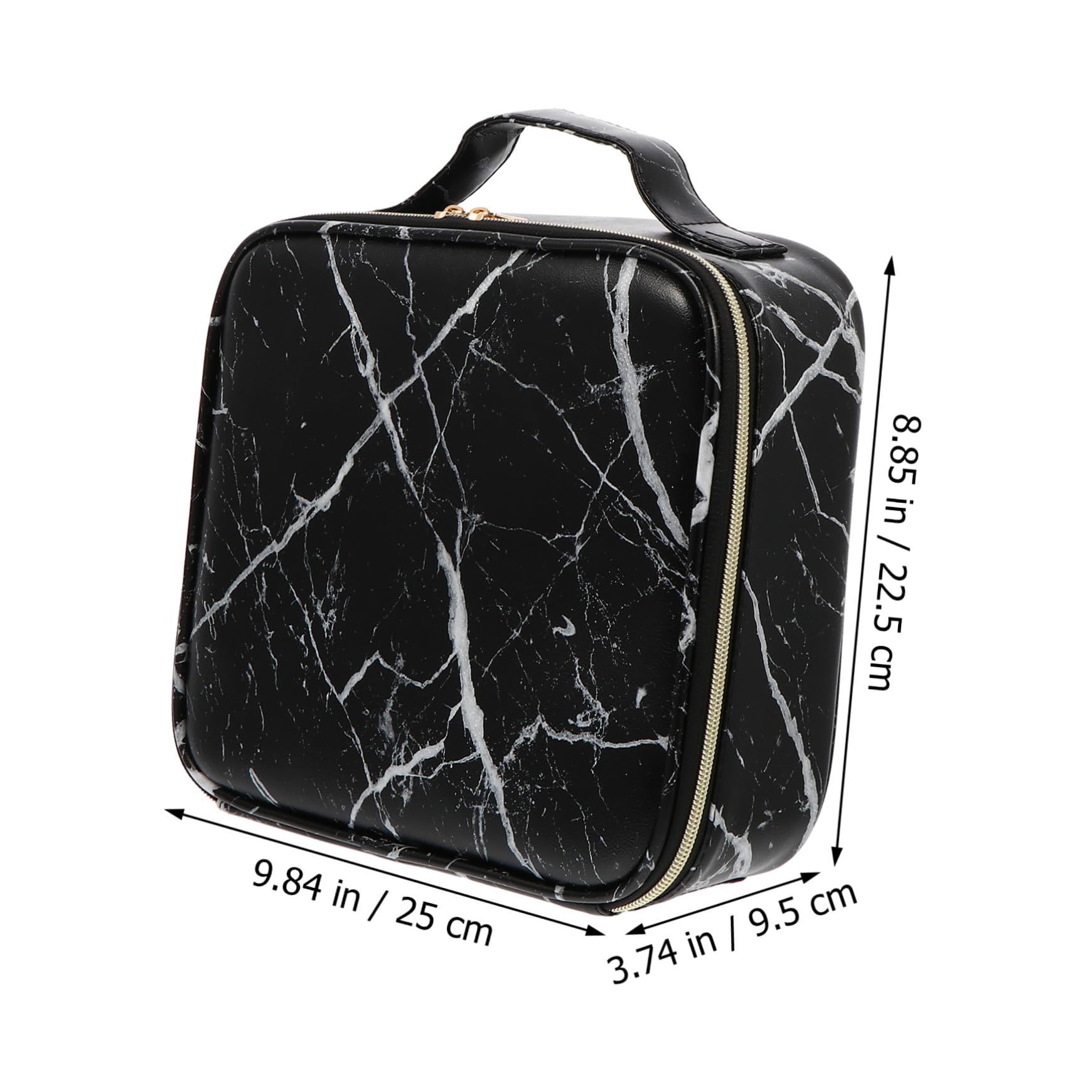 Organizer Trucchi da Viaggio a Scomparti, Nero, Manico | Motivo Marmorizzato Raffinato, Pu, Nylon e Metallo, per Palette e Prodotti Cura, Ordine Facile