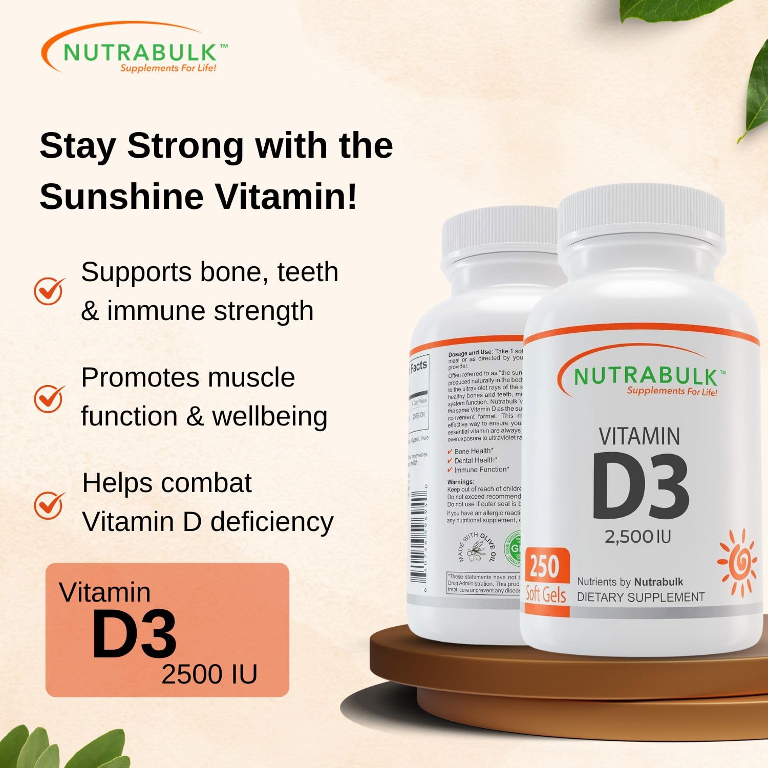 NutraBulk Vitamin D3 2500 IU Softgels - 250 Count - High-Potency Daily Supplement - Non-GMO, Gluten-Free - Made in USA — Amazon image 5