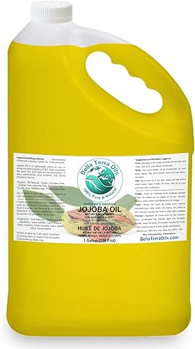 Aceite de jojoba dorada: 1 galón, no comedogénico con vitamina E y ácidos grasos naturales para cabello y piel. Bella Terra Oils