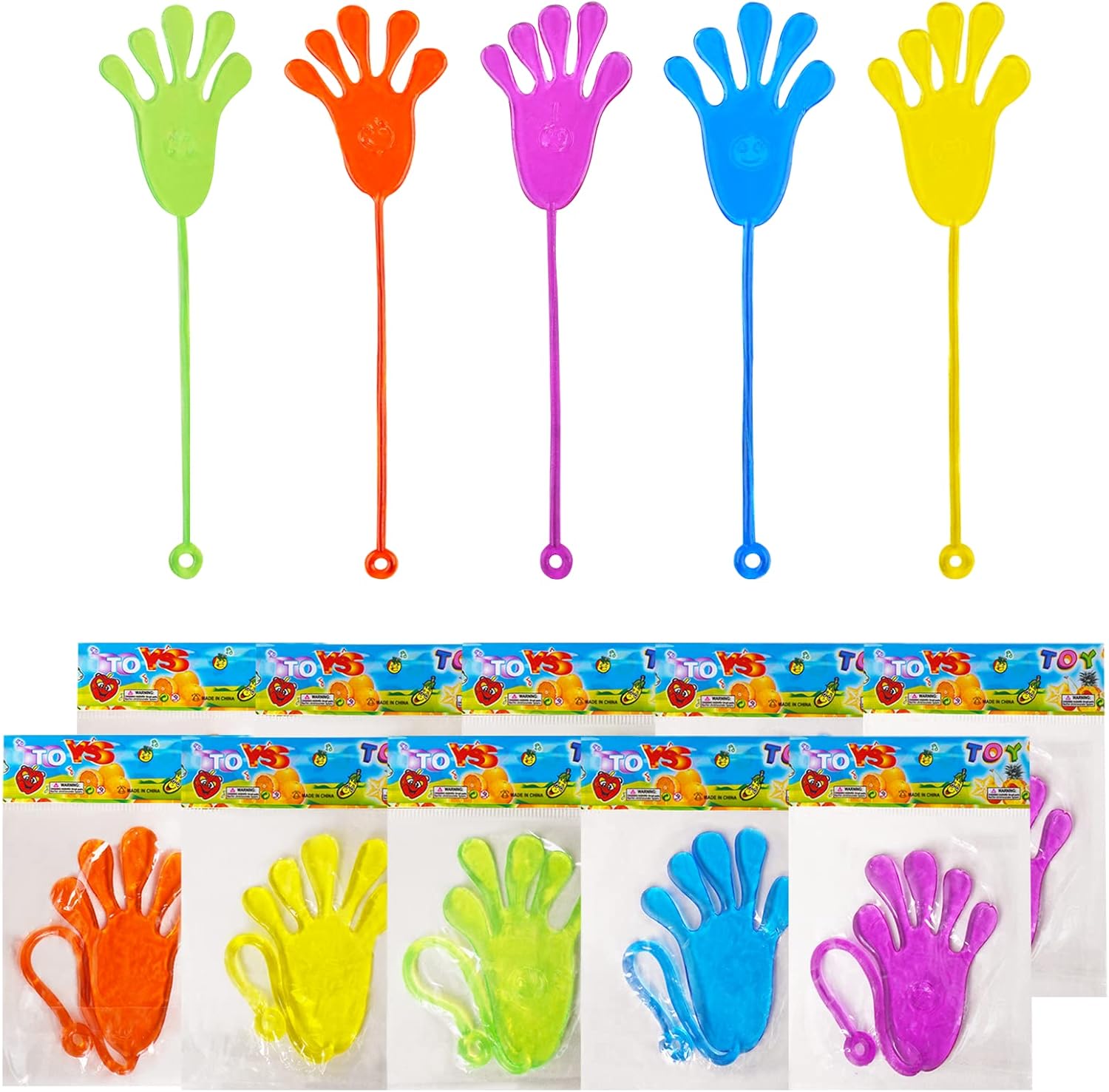 Glitter Sticky Hands for Kids, 15 Pack Elastic Sticky Slap Hands, Christmas Party