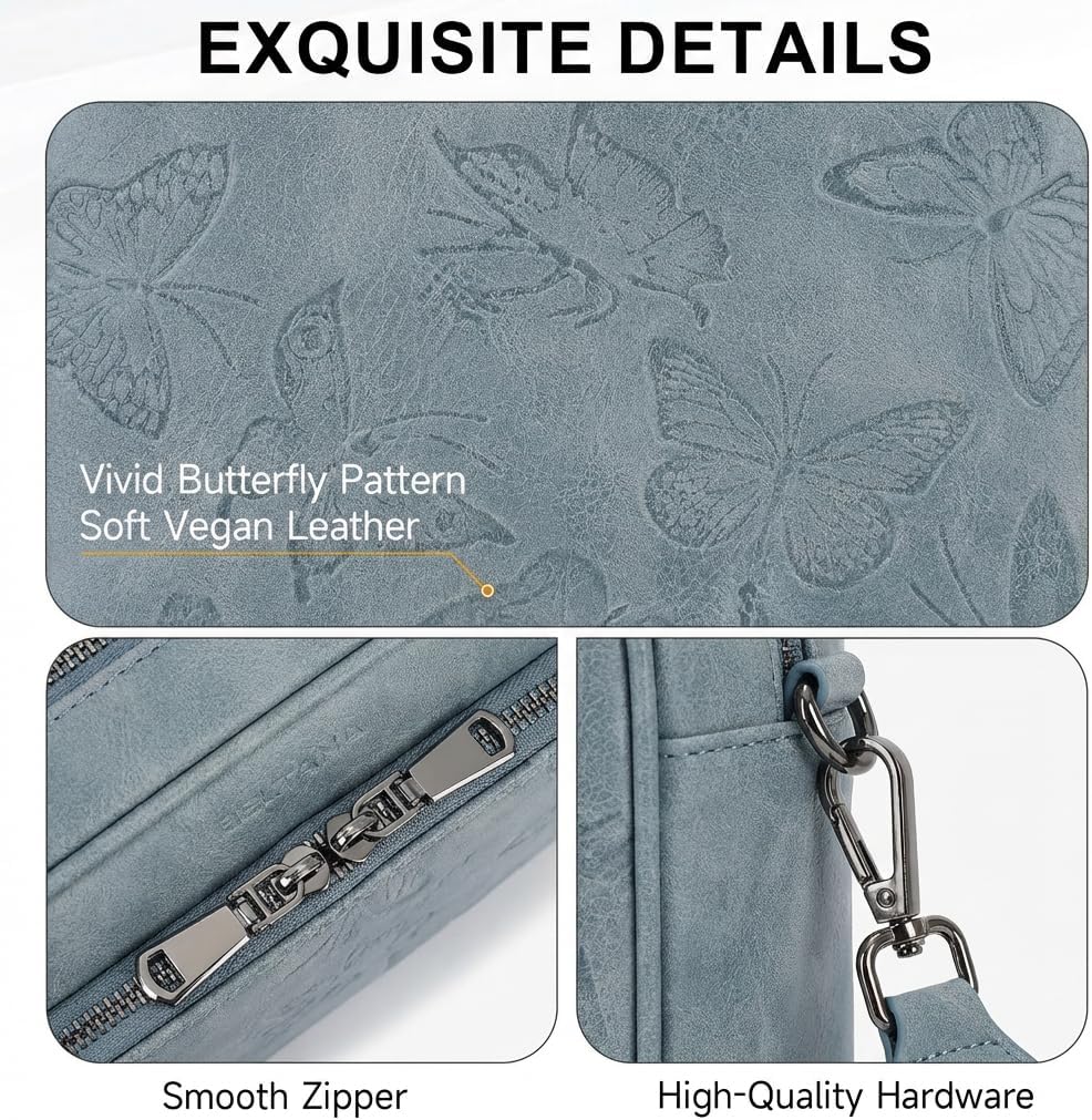 BELTANA Women's Vegan Leather Crossbody Purse with Built in Wallet, Butterfly Trendy Shoulder Handbag with Adjustable Strap | Smooth Zipper, RFID Blocking, Multiple Pockets, Anti Theft, Gift, Travel