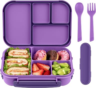 Amathley Lunch Box Kids,Bento Box Adult,Leakproof Lunch Containers for Adults/Kids/Toddler,1200ML-4 Compartments Bento Boxes with Utensil,Microwave & Dishwasher & Freezer Safe Purple