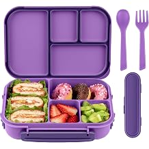 Amathley Children's Lunch Box with Compartments Bento Box Children Lunch Box Adults 1200 ml Lunch Box with 4 Compartments and Cutlery Microwave and Dishwasher Safe BPA-Free and Reusable Purple