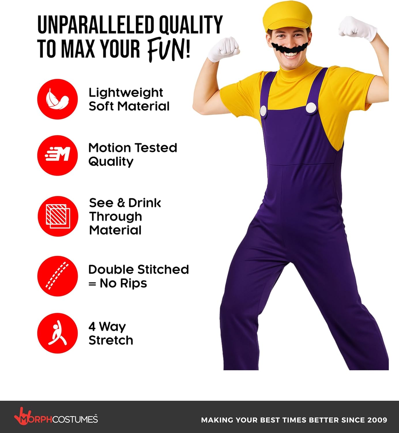 Morph Mens Plumber Costume, Yellow Plumber Brother Costume Mens, Funny Costumes for Men