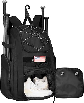 Goloni Baseball Bag, 60L Capacity Softball bag Holds 4 Bats for Youth & Adult, Baseball Bat Backpack with Shoes Compartment,Helmet Holder,Fence for Hook T-Ball, Softball Equipment, Baseball Gear