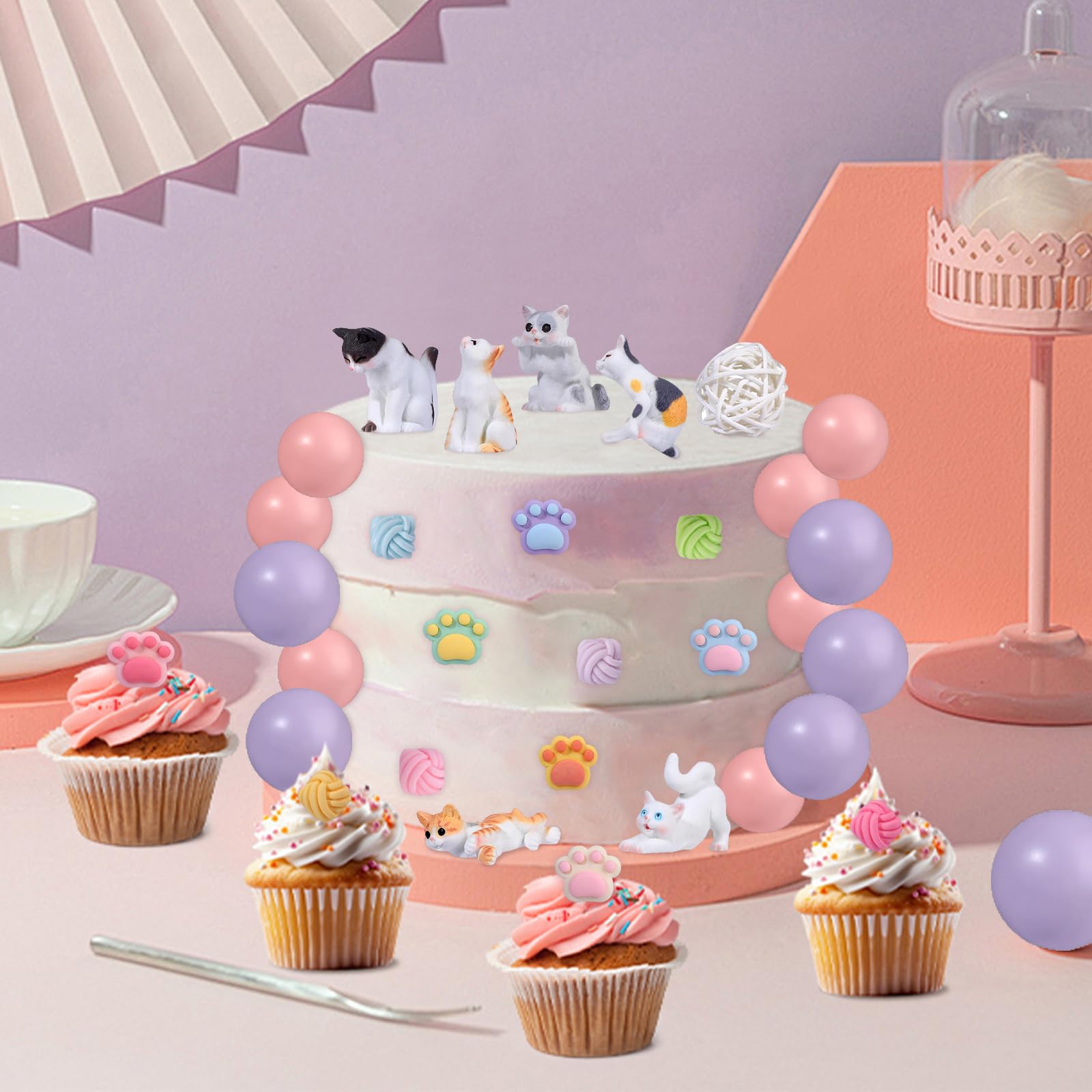 Decorazioni per torte gatto, 14 Pezzi Cupcake Toppers Cat Nero Glitterato Cake Topper Compleanno Decorazione della Torta del Partito per Feste di Compleanno dei Feste di Gatto