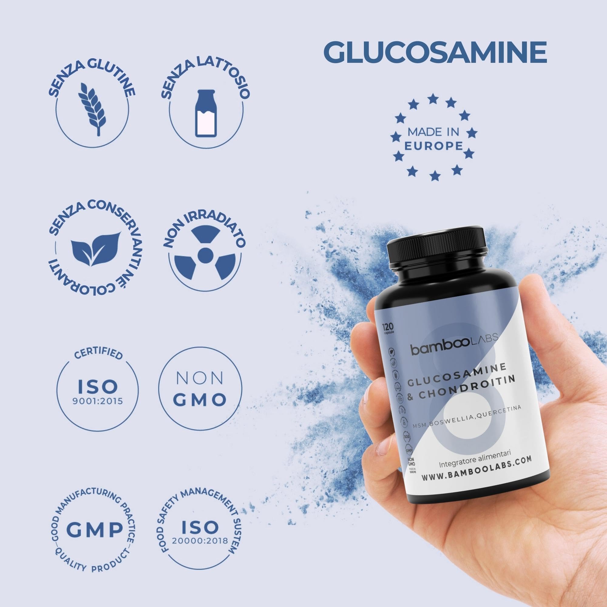 Bamboo Labs - Glucosamina, Condroitina, MSM, Boswellia, Acido Ialuronico e Quercetina, 120 Capsule Articolazioni e Cartilagine Integratori, Antiinfiammatorio Naturale per il Dolore alle Articolazioni