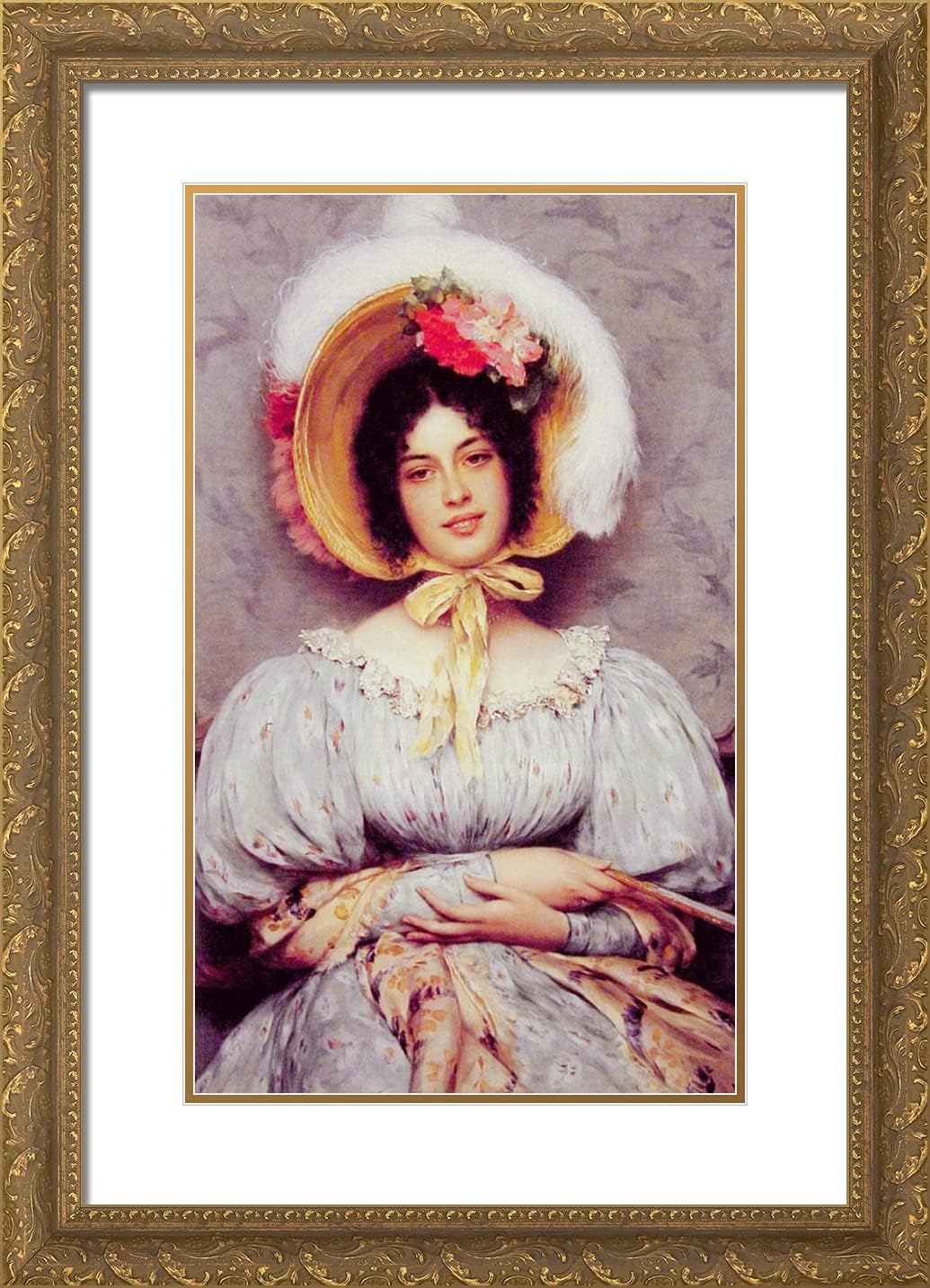 ArtDirect De Blaas, Eugene 18x24 Gold Ornate Framed Art Print with Double Matting Titled: A Viennese Beauty-ARC-06292