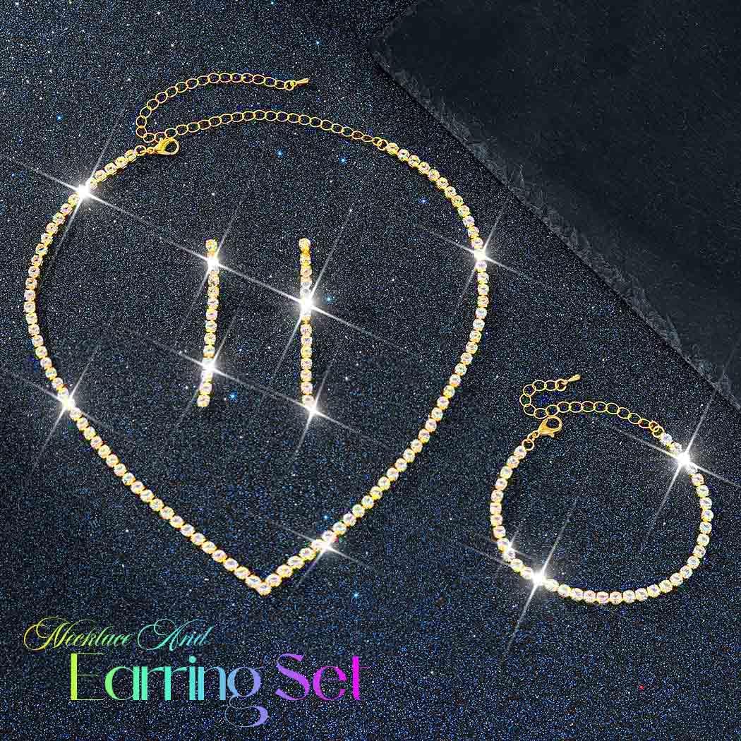 Unicra Rhinestone Bridal Wedding Jewelry Set Silver Necklace Earrings Bracelet Sets Prom Formal Costume Jewelry Sets for Women and Brides - Image 6