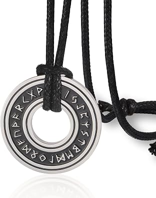 VASSAGO Viking Necklace for Men Women Norse Viking Rune Necklace Adjustable Braided Leather Rope Chains Stainless Steel Talisman Pendant Vintage Amulet Jewelry Gift