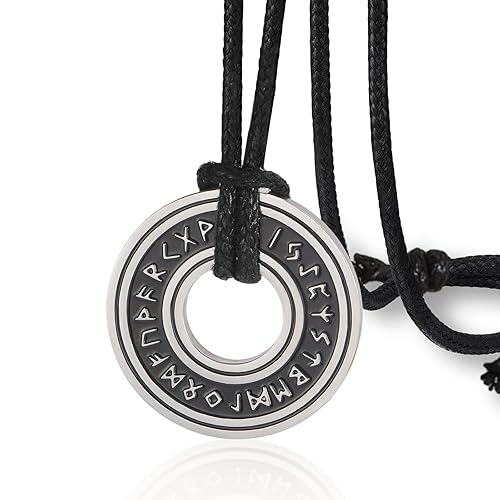 VASSAGO Vintage Norse Viking Runes Necklace, Corsair Runic Elder Futhark