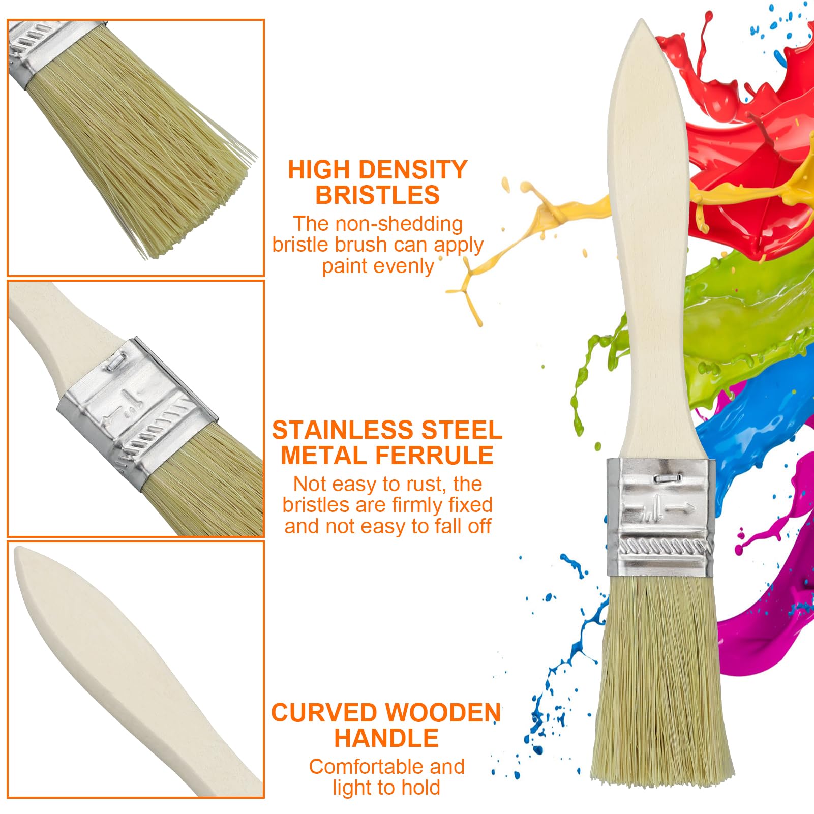 Set di 36 Pennelli Piatti da 25 mm con Manico in Legno per Vernici e Tinture - Pennello per Pittura Professionale