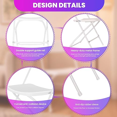 Miniatura 4 de 10 Pack White Plastic Folding Chair, 500lb Capacity, Folding Chairs with Steel Frame, Indoor Outdoor Portable Stackable Commercial Seat for Home