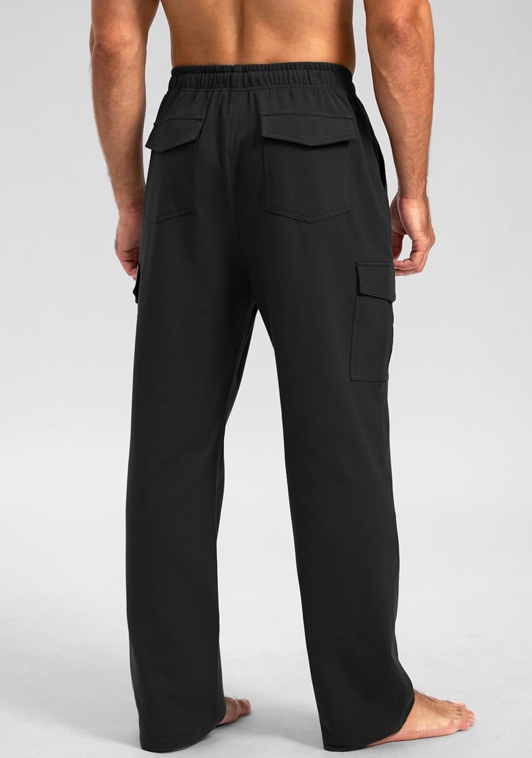 Pudolla Men's Cotton Sweatpants with Cargo Pockets Open Bottom Yoga Pants for Men Lounge Pants for Athletic Workout Casual - Image 4