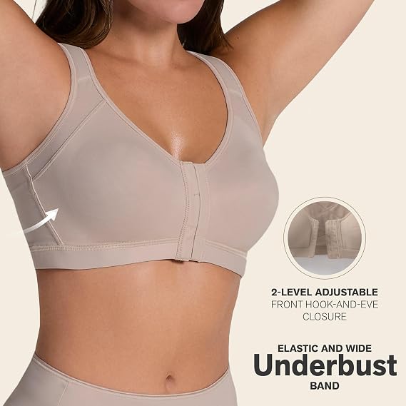 Leonisa Posture Corrector Bra, Wireless Front Closure Bra for Women Full Coverage Beige