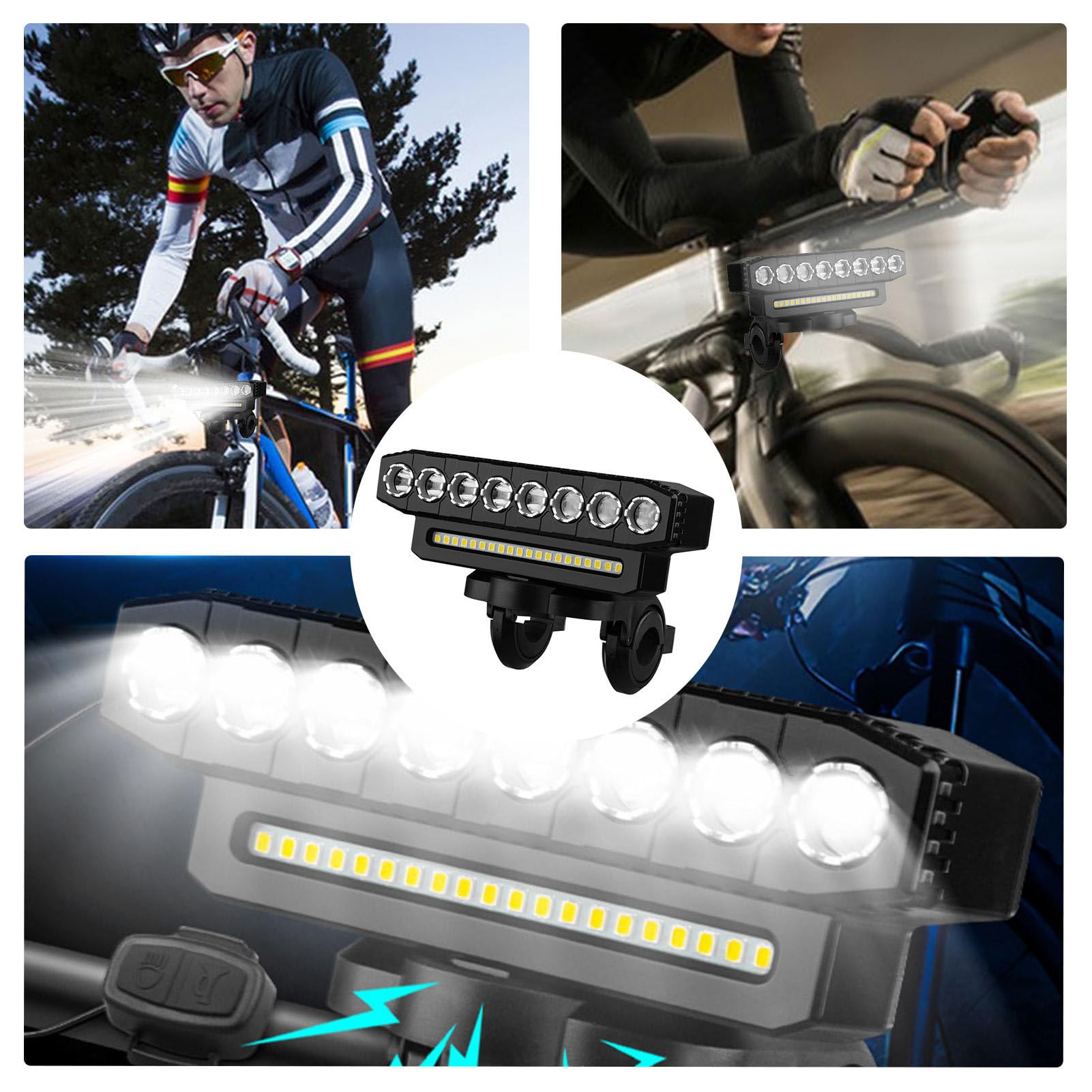 Illuminazione per bicicletta, illuminazione per bicicletta ricaricabile - Set di fari LED e luci posteriori ultra luminose ricaricabili tramite USB, 500 lumen | 6 modalità di guida Higyee