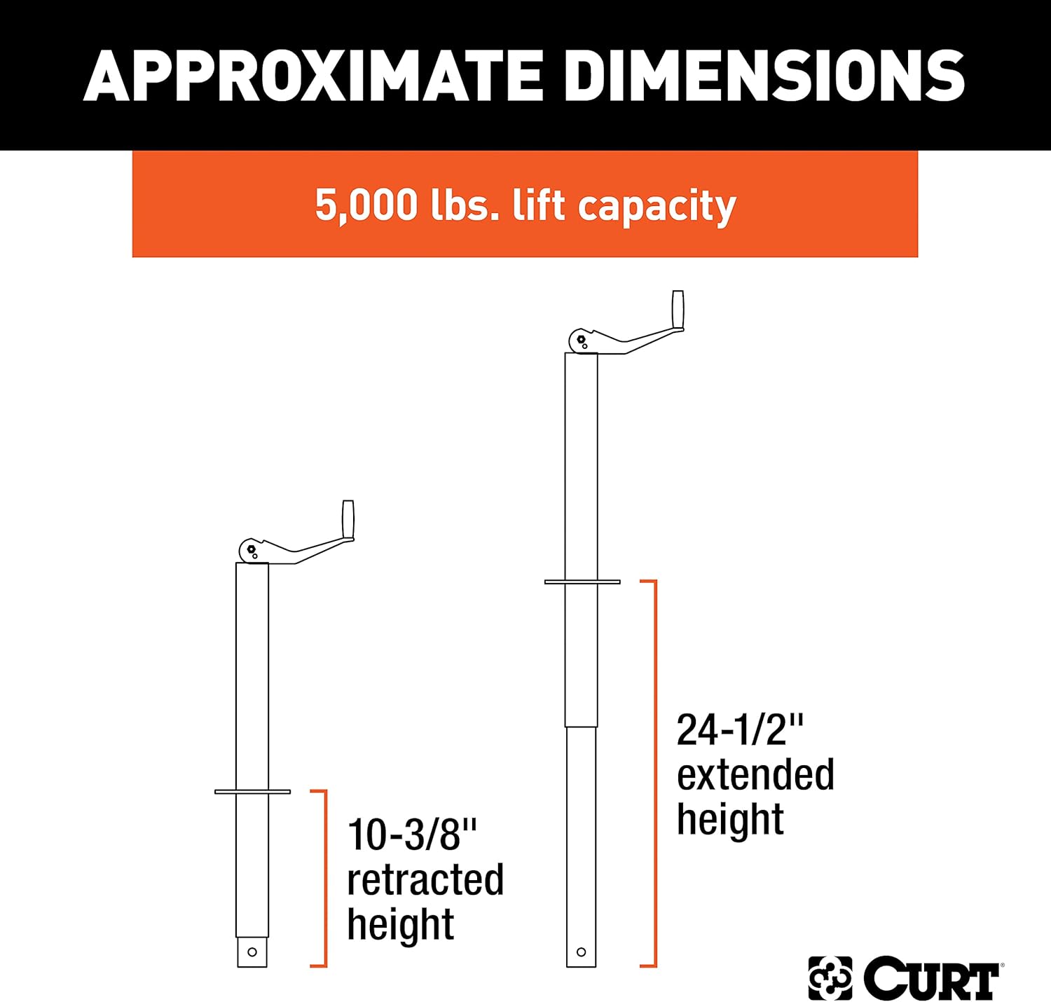CURT 28250 A-Frame Trailer Jack, 5,000 lbs, 14-1/8 Inches Vertical Travel, CARBIDE BLACK POWDER COAT