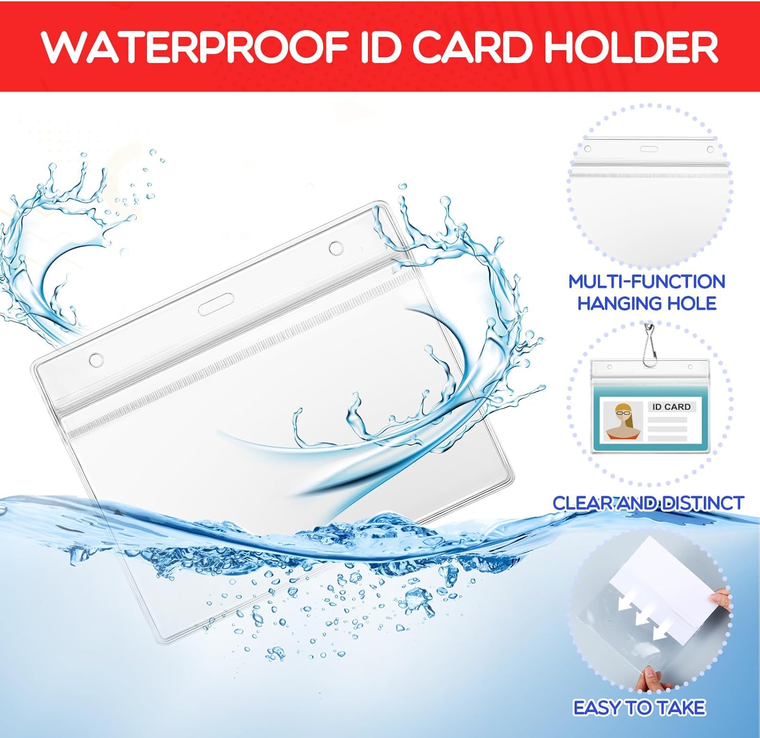 Patelai 100 Sets 6 x 4 Inch Badge Holder with Lanyard Horizontal Name Tag Lanyard with ID Holder Waterproof Clear Name Badge for Office Workers Volunteers (Red)