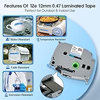 Vista 45 de BOYEEZON Paquete de 2 cintas para etiquetadoras TZe-131 de 0.472 in 0.47 laminadas transparentes, compatibles con Brother P Touch TZe-131 Negro