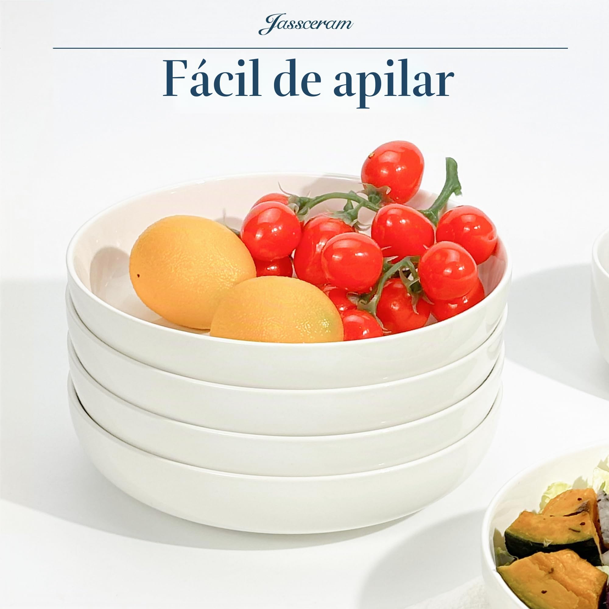 Jassceram Juego de 6 cuencos para pasta de 8.5 pulgadas, cuencos de porcelana de 36 onzas, cuencos grandes y anchos para cocina, vajilla redonda, lavavajillas, microondas, apto para horno, 21.5 cm,