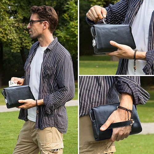 Miniatura 2 de CONTACTS Bolso de mano de cuero para hombre, antirrobo, cartera con múltiples compartimentos, tarjeta, teléfono, bolsa de viaje
