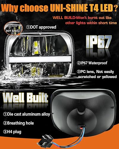 Miniatura 7 de Faros LED H6054 de 7 x 6  5 x 7 pulgadas, con proyector LED, haz sellado de altabaja, DRL ámbar y blanca