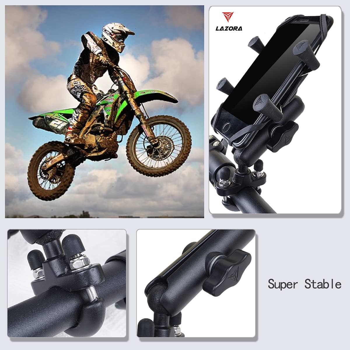 Motorcycle Phone Holder Aluminum Alloy Material Sturdy and Durable Two U-Bolt Base 360°Rotating Suitable for All Phones Motorcycle Bike Handlebar Phone Mount : Automotive