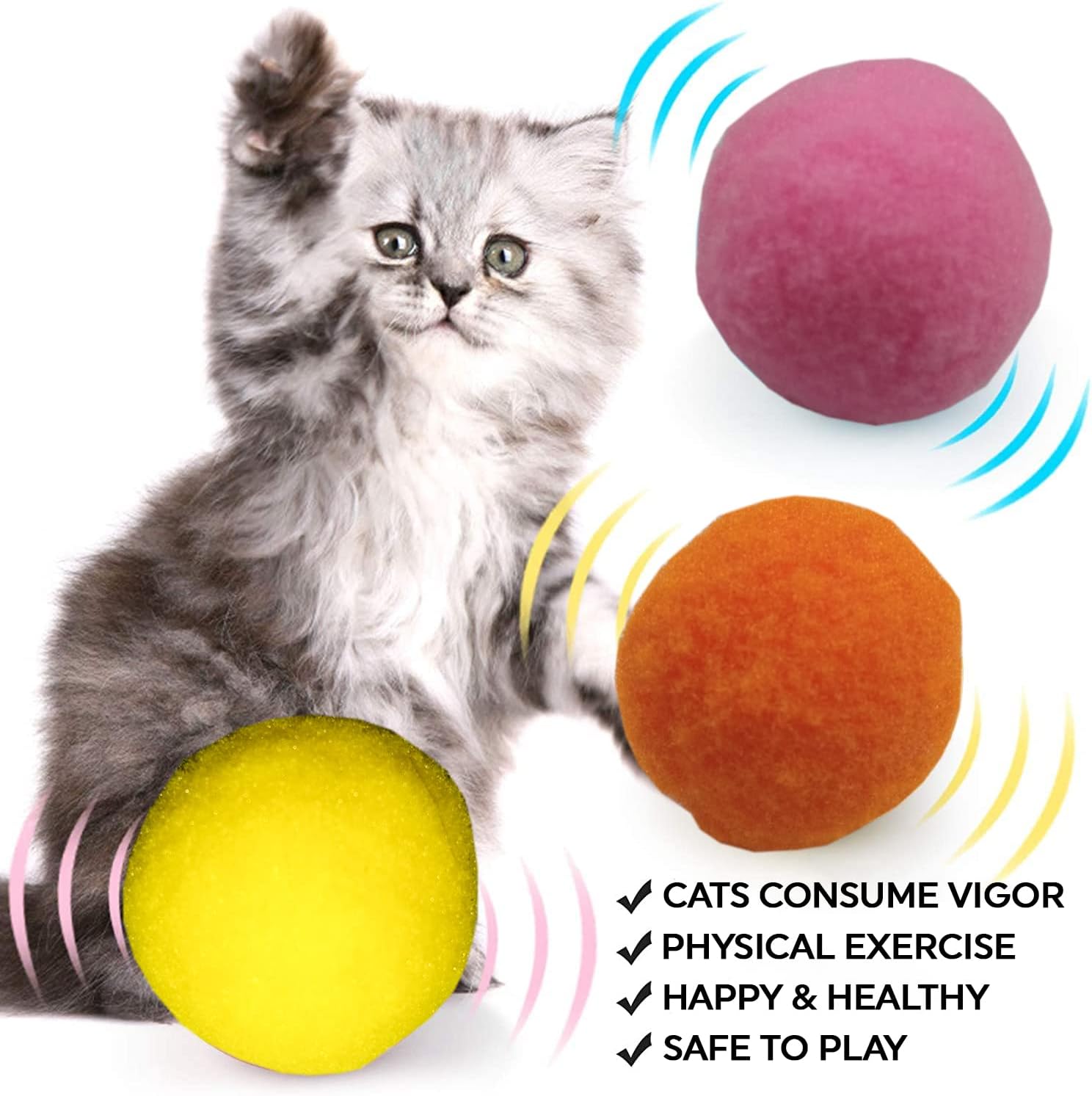 Premium 30pcs Soft Pom Pom Balls for Cats - Lightweight, Interactive, Assorted Colors - Plush Toy Balls for Kitten Training and Play - Pompon Pet Products for Cats : Pet Supplies