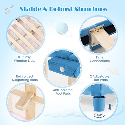 Miniatura 94 de HONEY JOY Marco de cama individual para niños, plataforma de cama individual de madera con cabecera y base de listones, no necesita somier, muebles