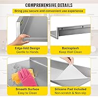 Vista 6 de VEVOR Estante de pared de acero inoxidable, capacidad de carga máxima de 44 libras, estantería comercial de montaje en pared con protector contra