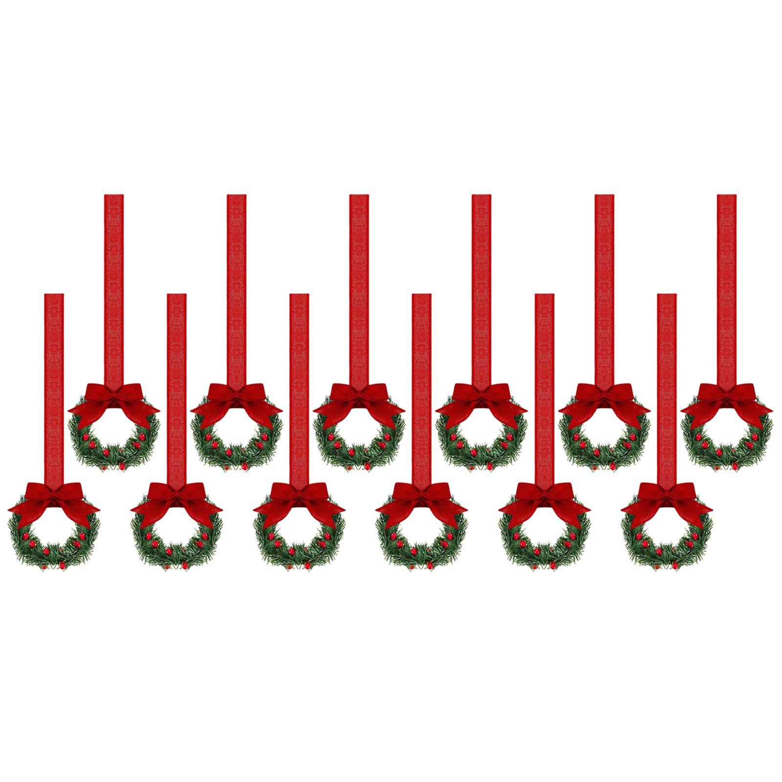 Lerpwige 12Pcs Artificial Wreath 13cm Small Christmas Wreaths Ribbon Bows Wreath for Front Door Kitchen Cabinets Wall Window Small Christmas Decorations