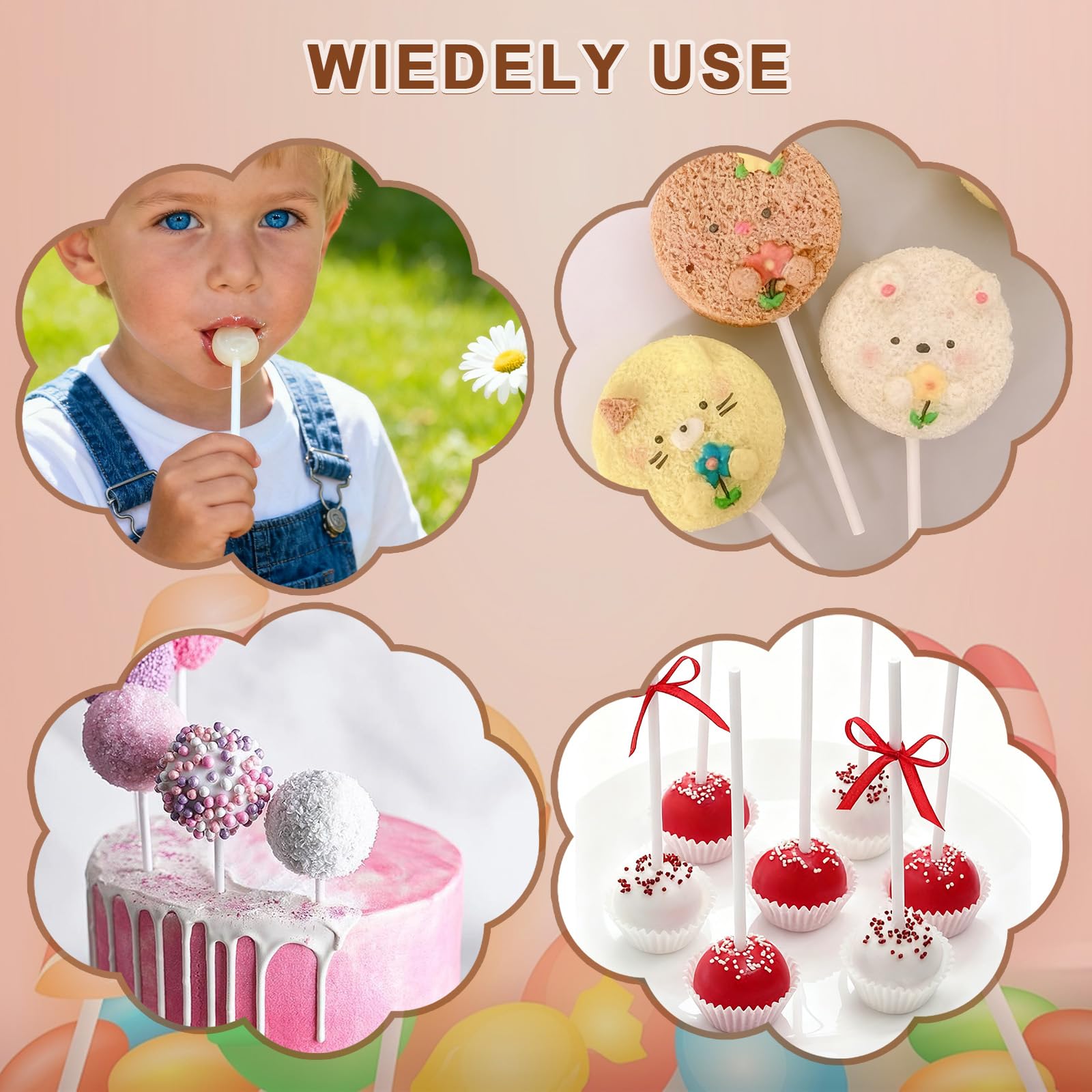 Bâtonnets en Papier pour Cake pops 15 cm x 3,5 mm Blancs 100 pièces