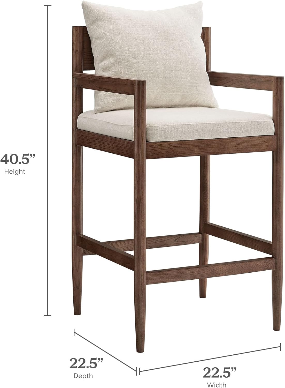 Modway Remington 29 Inch Barstool in Salt – Modern Upholstered Bar Height Stool with Back and Armrests – Wood Bar Chair with Cushion