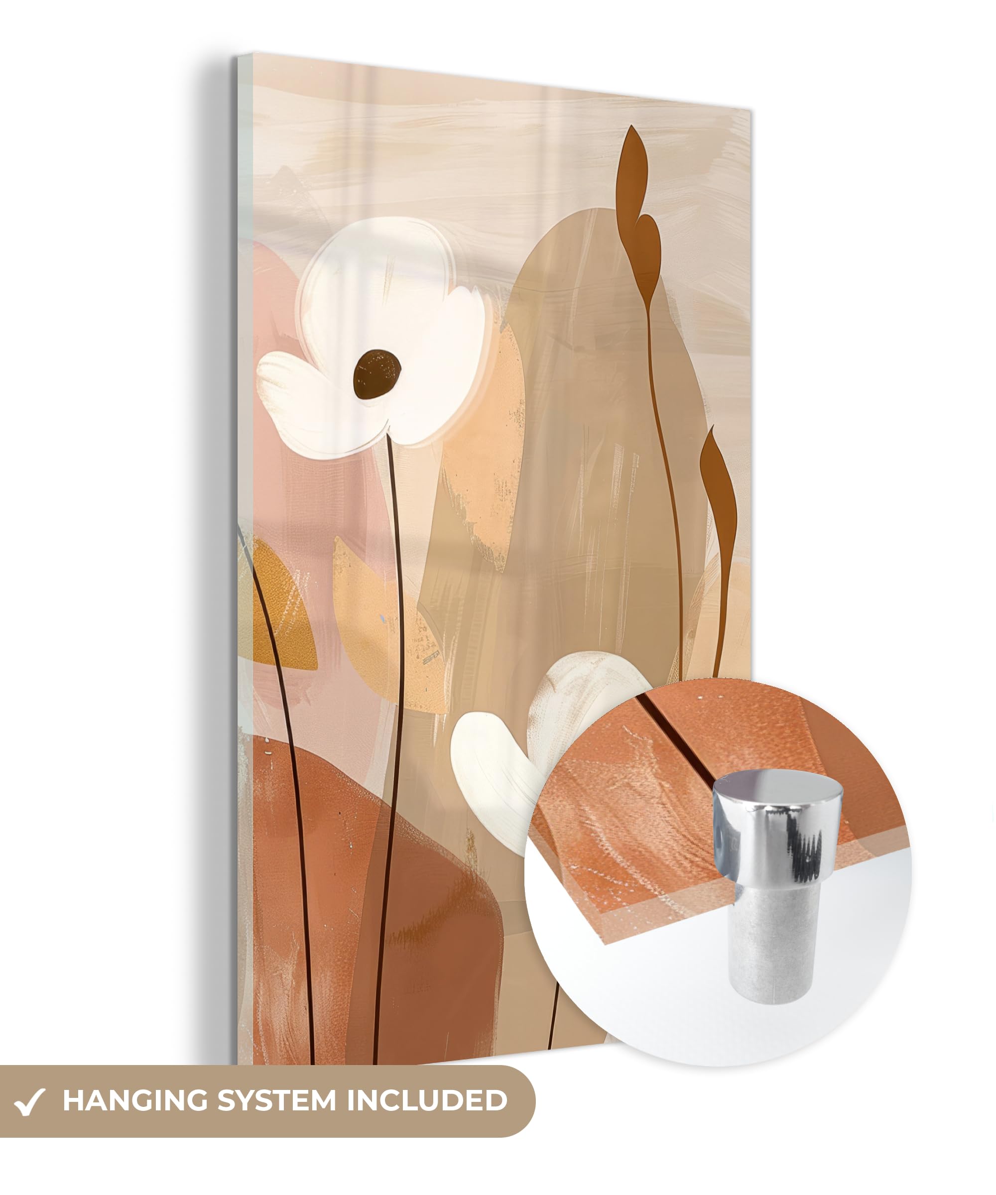 MuchoWow© Quadri Grande Formato 40x60 cm Mini Poster Parete Moderno Interno Stampa Foto Su Vetro Salotto Cornice Murale Arredamento Fiori - Astratto - Beige - Arte
