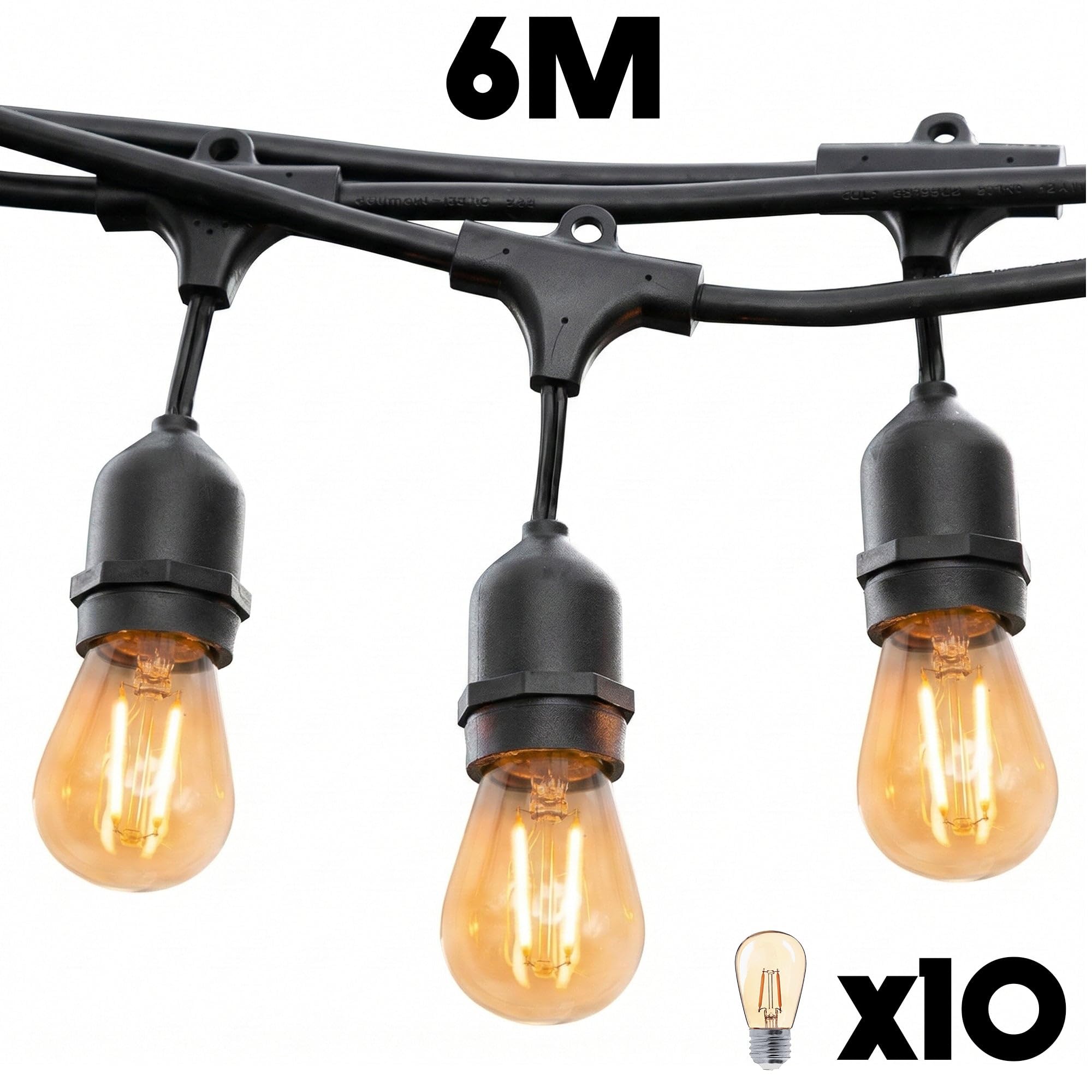 MAFY LIGHT CONNECTABLE Verbindbare LED-Lichterkette für den Außenbereich, 10 Leuchtmittel mit Glühfaden E27-Fassung, warmweiß, 6 m