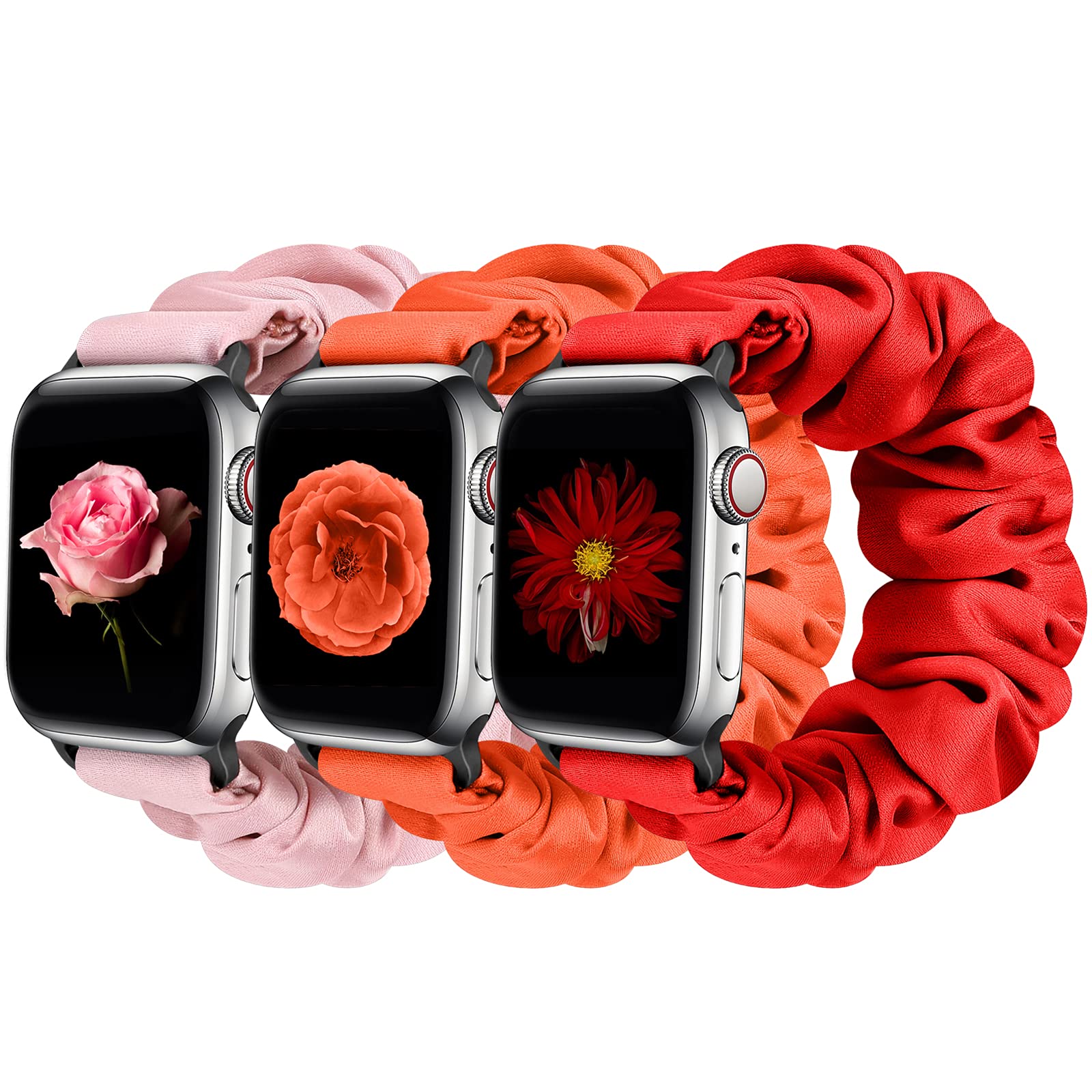 Tiptops 3 Packs Compatible with Apple Watch Bands Scrunchies 38mm-49mm Women Cloth Pattern Printed Fabric Wristbands Straps Elastic for iWatch Ultra 2